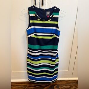Vince Camuto Blue Sheath Dress Sleeveless Crew Neck